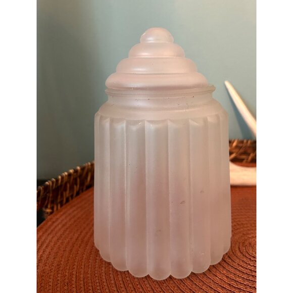 Vintage Ribbed Frosted Glass Decor Jars With Lids Lot of 2 Vanity Table Decor - Picture 3 of 7